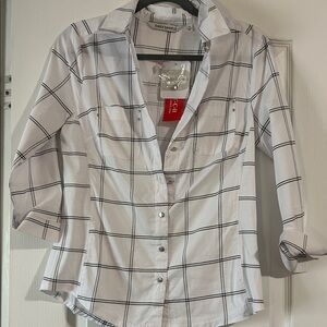 White Plaid Button Down Shirt for Women